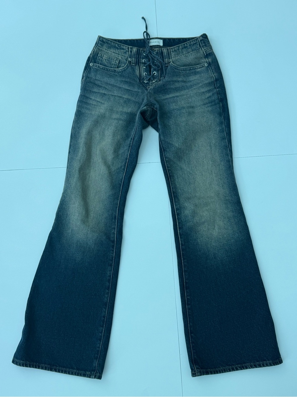 Pacsun Low Rise Jade Dark Blue Lace-Up Flare Jeans. Size 23